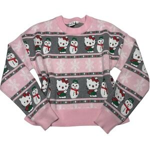 Hello Kitty Christmas Sweater Aeropostale Women's S Pink Snowman Holiday Cozy